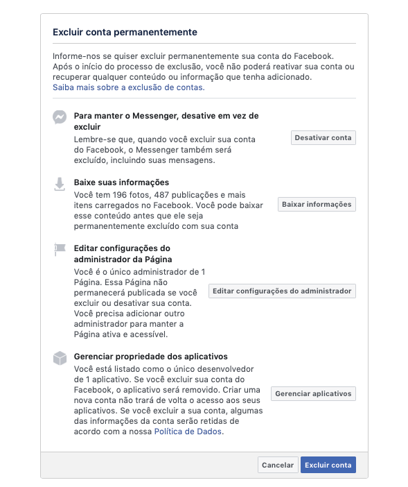 Como excluir sua conta do Facebook